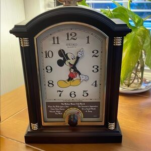Seiko Black and Silver Mickey Mouse Table Clock